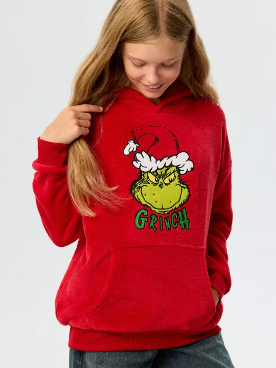Zdjęcie produktu Sinsay - Świąteczna bluza z kapturem i haftem Grinch - czerwony