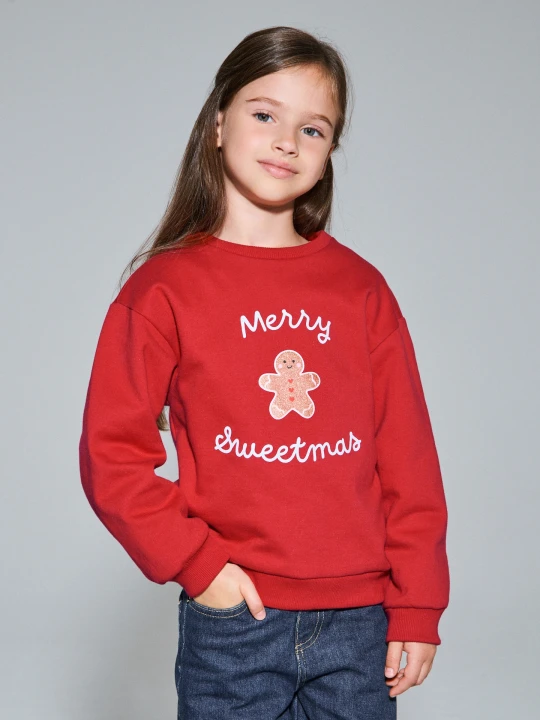 Zdjęcie produktu Sinsay - Świąteczna bluza z pierniczkiem i napisem Merry Sweetmas - czerwony