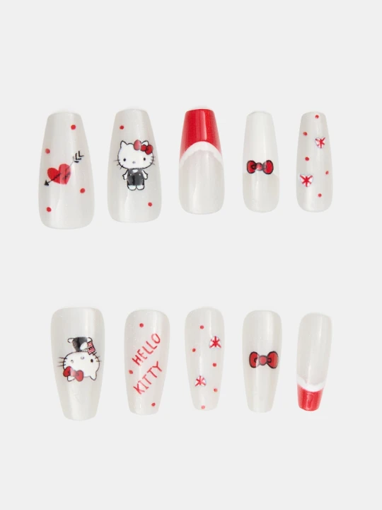 Zdjęcie produktu Sinsay - Sztuczne paznokcie kwadraty ze świątecznym motywem Hello Kitty - srebrny