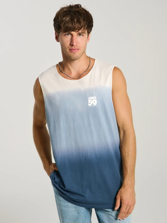 Zdjęcie produktu Sinsay - Tank top tie-dye z nadrukiem na plecach Jaws - granatowy