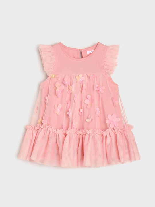 Zdjęcie produktu Sinsay - Tiulowa sukienka babydoll z elementami 3D - różowy