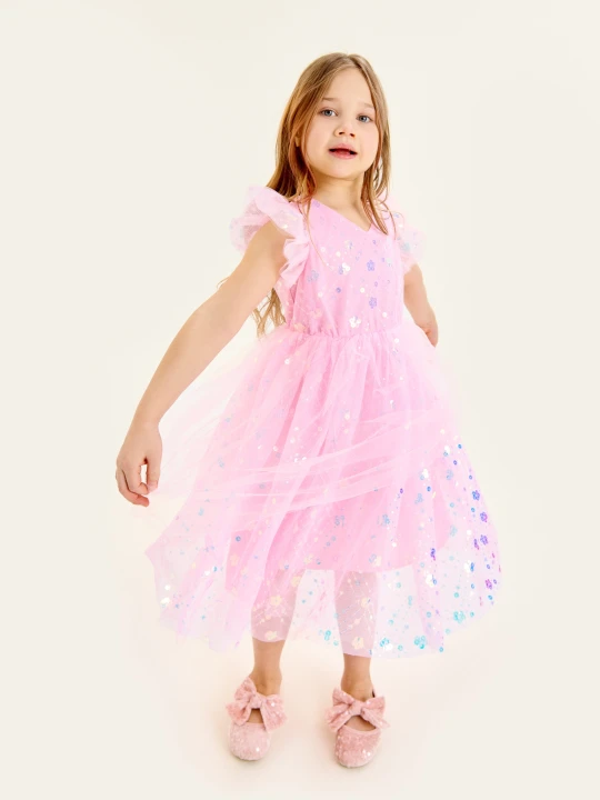 Zdjęcie produktu Sinsay - Tiulowa sukienka babydoll z ozdobnymi cekinami - różowy