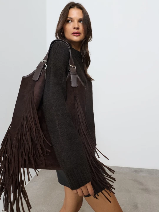 Zdjęcie produktu Sinsay - Torba boho z frędzlami z imitacji zamszu - brązowy