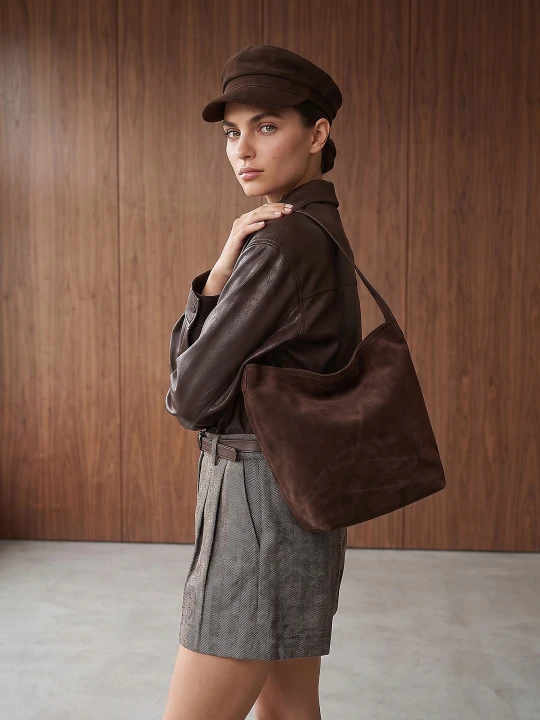 Zdjęcie produktu Sinsay - Torba hobo z imitacji zamszu - brązowy