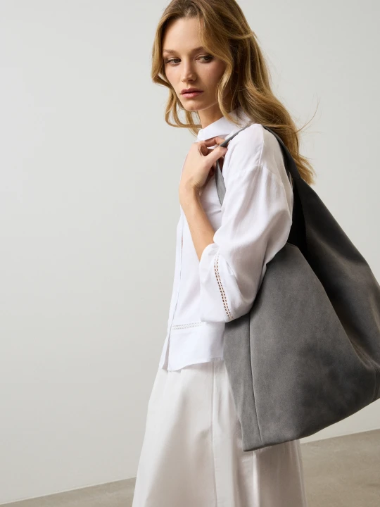 Zdjęcie produktu Sinsay - Torba hobo z imitacji zamszu - szary