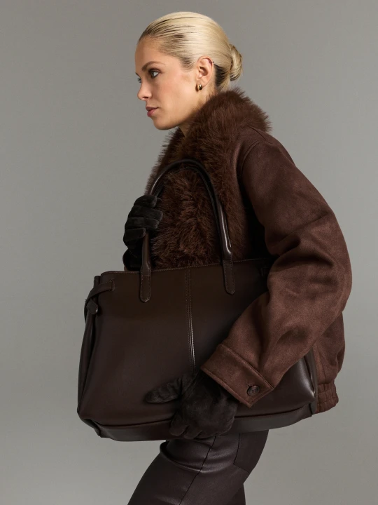 Zdjęcie produktu Sinsay - Torba shopper z imitacji skóry - brązowy