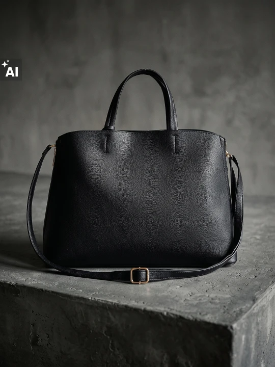 Zdjęcie produktu Sinsay - Torba shopper z imitacji skóry z zawieszką portfelem - czarny