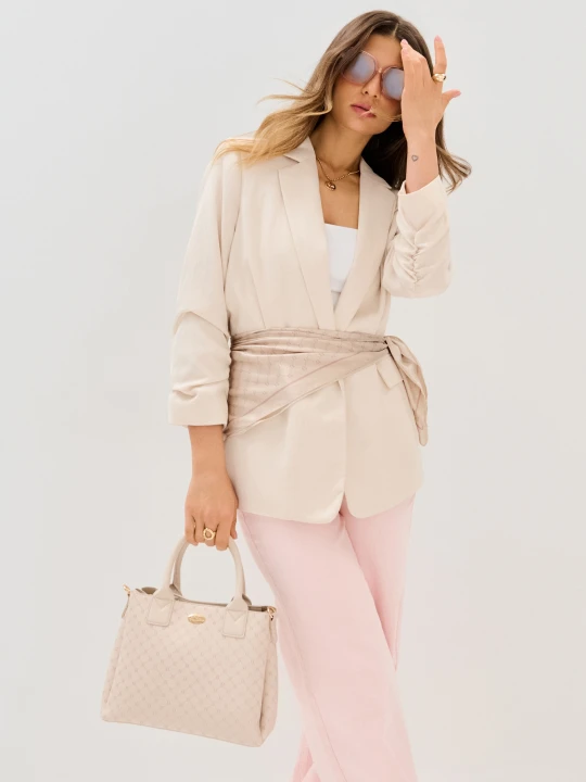 Zdjęcie produktu Sinsay - Torebka tote z imitacji skóry z monogramem - beżowy