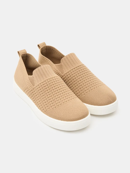 Zdjęcie produktu Sinsay - Trampki slip-on z dzianinową cholewką - beżowy