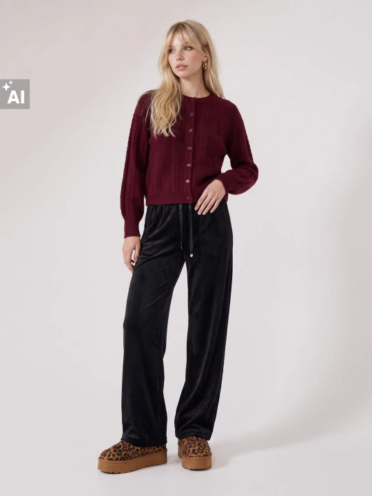Zdjęcie produktu Sinsay - Welurowe spodnie wide leg - czarny