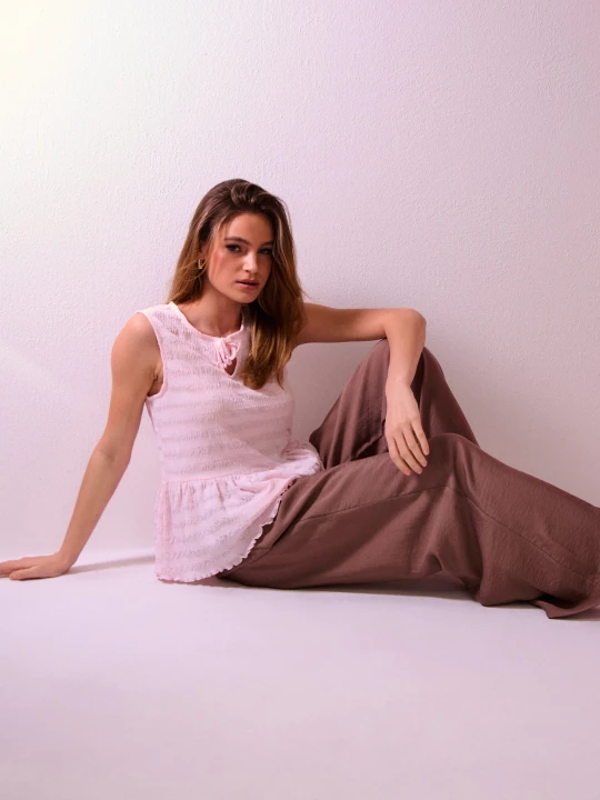 Zdjęcie produktu Sinsay - Wiskozowe spodnie wide leg - beżowy