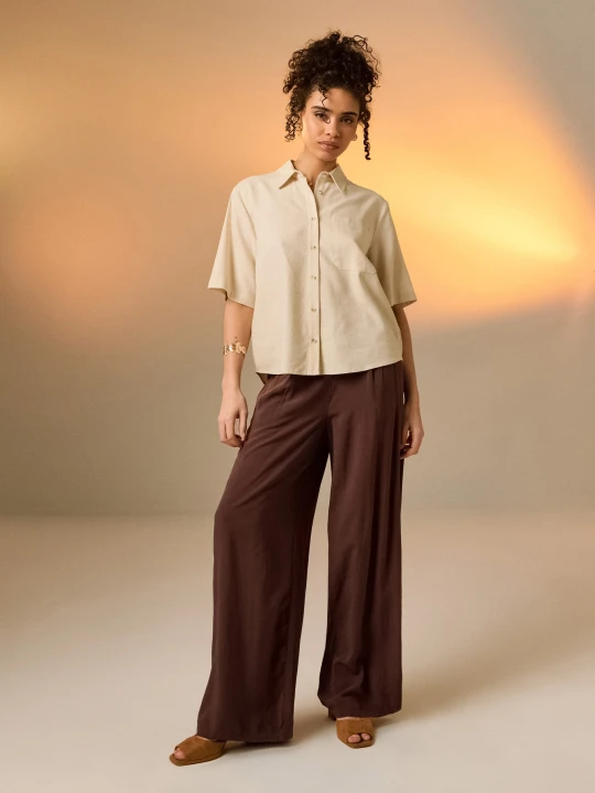 Zdjęcie produktu Sinsay - Wiskozowe spodnie wide leg - brązowy