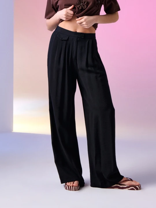 Zdjęcie produktu Sinsay - Wiskozowe spodnie wide leg - czarny