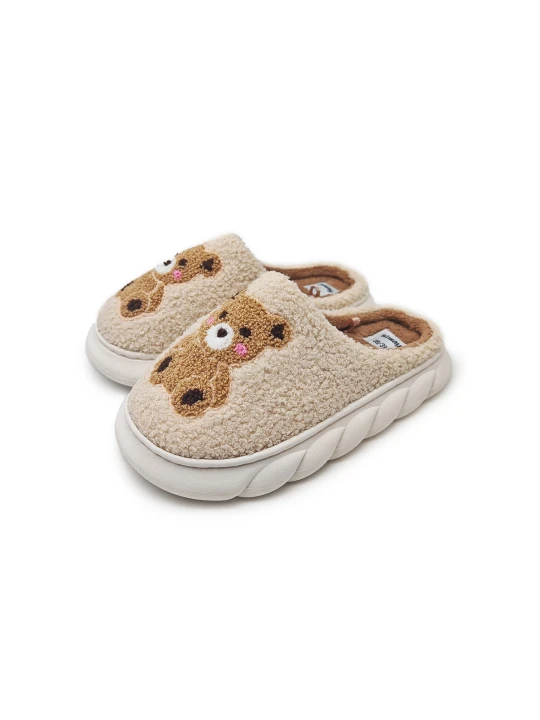 Zdjęcie produktu Sinsay - Wsuwane kapcie teddy z motywem misia - kremowy