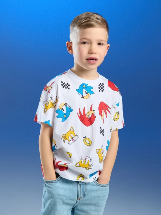 Zdjęcie produktu Sinsay - Wzorzysta bawełniana koszulka z krótkim rękawem Sonic the Hedgehog - wielobarwny