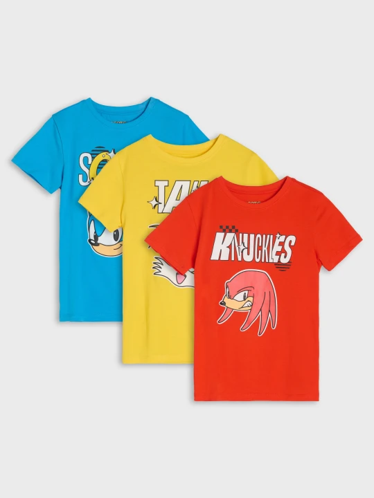 Zdjęcie produktu Sinsay - Zestaw bawełnianych koszulek z krótkim rękawem Sonic the Hedgehog 3 pack - wielobarwny