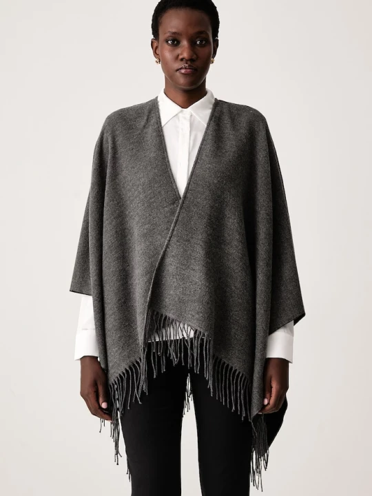 Zdjęcie produktu Sisley poncho damskie z dodatkiem wełny szary