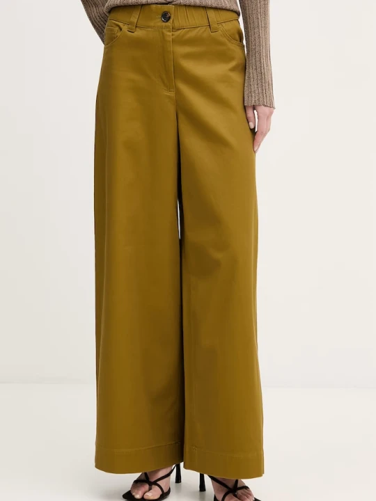 Zdjęcie produktu Sisley spodnie wide leg damskie bawełniane z elastanem zielony