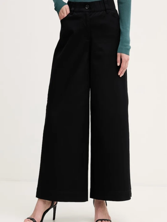 Zdjęcie produktu Sisley spodnie wide leg damskie bawełniane z elastanem czarny