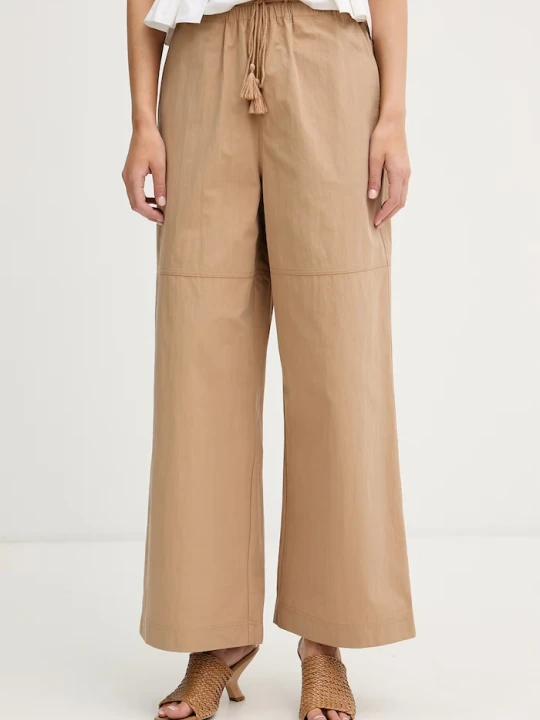 Zdjęcie produktu Sisley spodnie wide leg damskie z bawełną beżowy