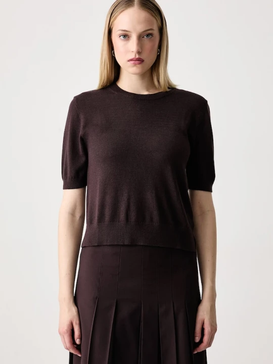 Zdjęcie produktu Sisley sweter z krótkim rękawem damski z wełną brązowy