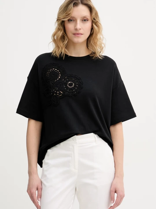 Zdjęcie produktu Sisley T-shirt damski bawełniany z elastanem czarny