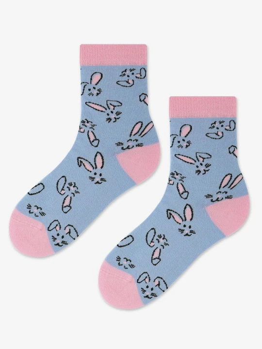 Zdjęcie produktu Skarpetki damskie błękitne z grafiką uroczych zajączków Bunny 2 Marilyn LIGHT BLUE