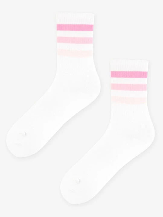 Zdjęcie produktu Skarpetki damskie sportowe białe z prążkowanym ściągaczem SVL Stripes Long Marilyn