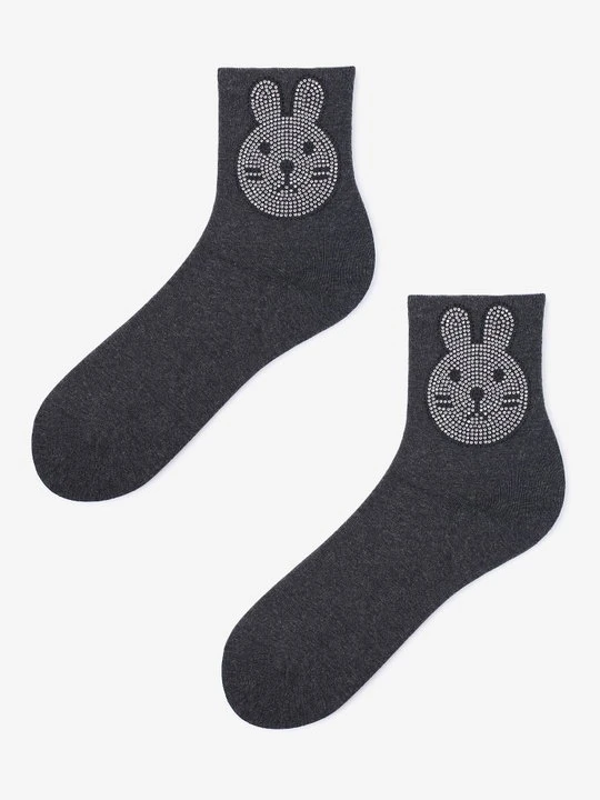 Zdjęcie produktu Skarpetki damskie z błyszczącym króliczkiem Cotton Sad Rabbit Marilyn DARK GREY