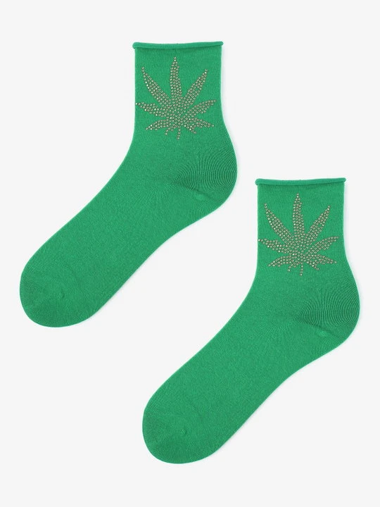 Zdjęcie produktu Skarpetki damskie z błyszczącym liściem Cotton Green Relax Marilyn