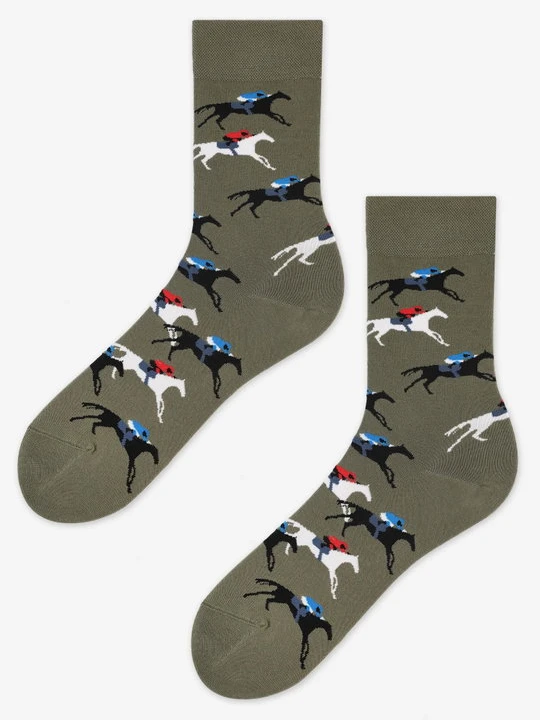 Zdjęcie produktu Skarpetki męskie z końmi wyścigowymi Horses Marilyn KHAKI