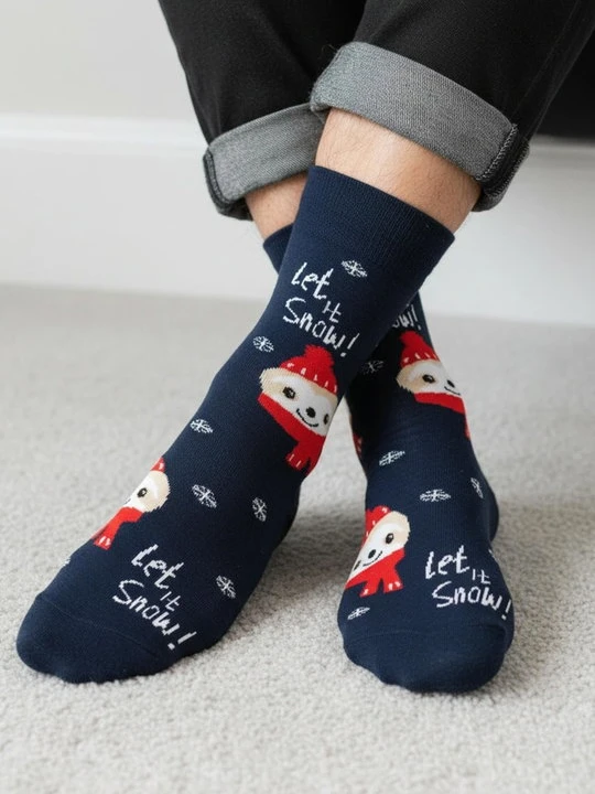 Zdjęcie produktu Skarpetki męskie z zabawnym wzorem leniwca w czapce Santa Sloth Marilyn GRANATOWY