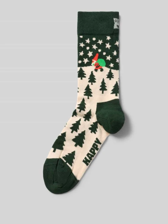 Zdjęcie produktu Skarpetki z motywem świątecznym z mieszanki bawełny Happy Socks Ciemnozielony