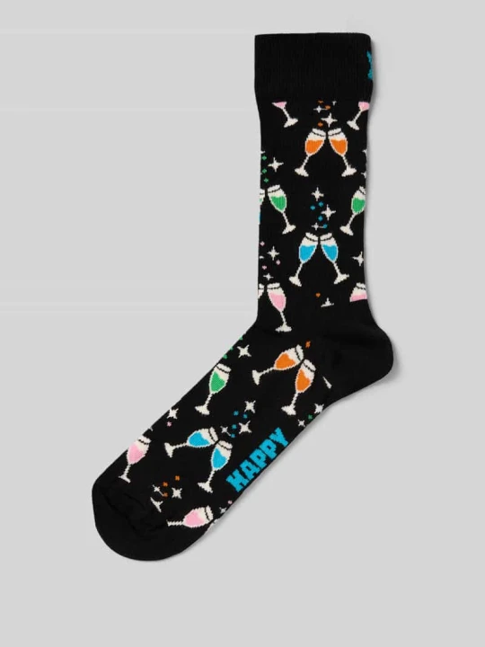 Zdjęcie produktu Skarpety o kroju regular fit z wyhaftowanym logo model ‘CHEERS’ Happy Socks Czarny