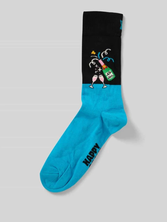 Zdjęcie produktu Skarpety o kroju regular fit z wyhaftowanym logo model ‘Let’s Celebrate’ Happy Socks Turkusowy