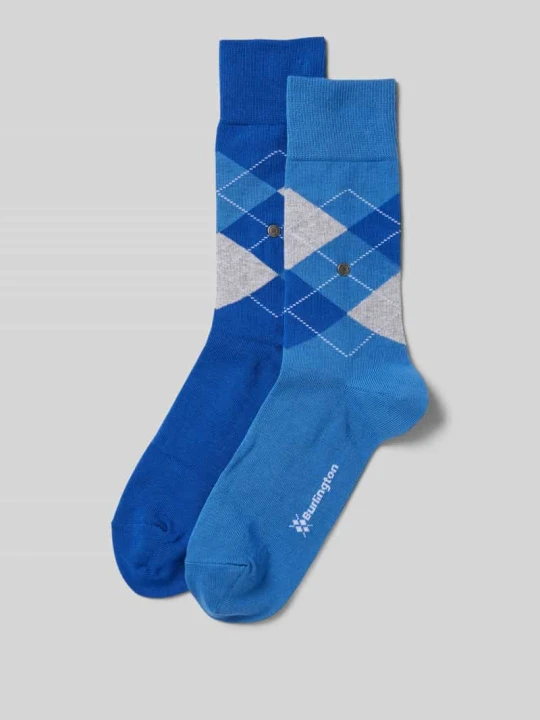 Zdjęcie produktu Skarpety z aplikacją z logo w zestawie 2 szt. model ‘Everyday Argyle’ Burlington Niebieski