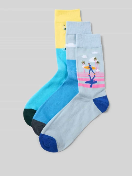Zdjęcie produktu Skarpety z detalem z logo w zestawie 3 szt. model ‘BEACH LANDSCAPE’ Jack&Jones Jasnoniebieski