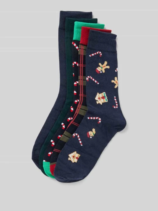 Zdjęcie produktu Skarpety z detalem z logo w zestawie 5 szt. model ‘XMAS CANDY’ Jack&Jones Ciemnozielony