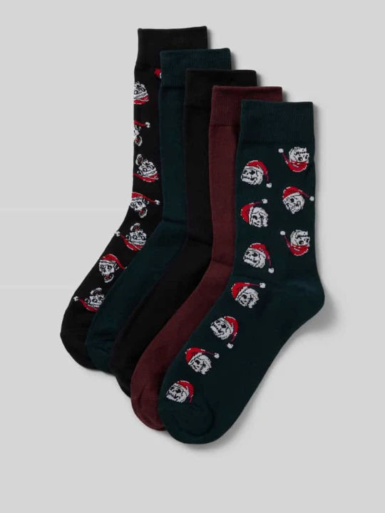 Zdjęcie produktu Skarpety z detalem z logo w zestawie 5 szt. model ‘XMAS SKULL’ Jack&Jones Ciemnozielony