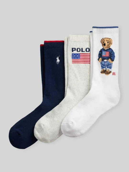 Zdjęcie produktu Skarpety z mieszanki bawełny z wyhaftowanym logo w zestawie 3 szt. Polo Ralph Lauren Granatowy