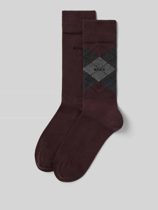 Zdjęcie produktu Skarpety z mieszanki bawełny w zestaw 2 szt. model 'ARGYLE' Boss Ciemnobrązowy