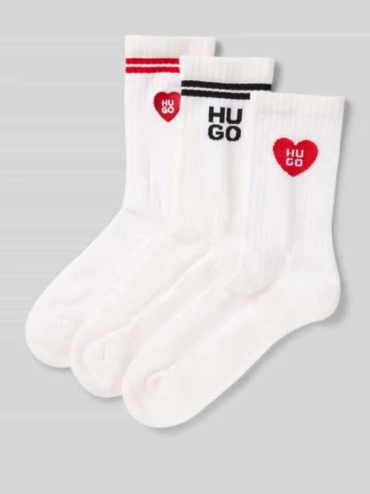 Zdjęcie produktu Skarpety z mieszanki bawełny w zestawie 3 szt. model ‘LOVE YOU’ Hugo Złamany biały