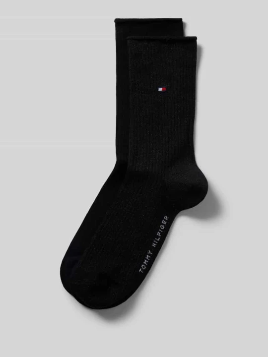 Zdjęcie produktu Skarpety z mieszanki bawełny z wyhaftowanym logo w zestaw 2 szt. model 'WOMEN SOCK 2P LUREX RO' Tommy Hilfiger Czarny