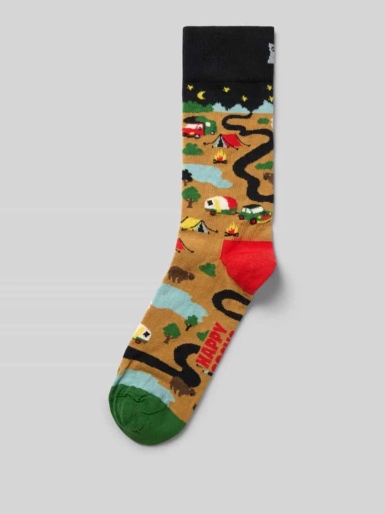 Zdjęcie produktu Skarpety z nadruk z logo model 'Camping' Happy Socks Beżowy