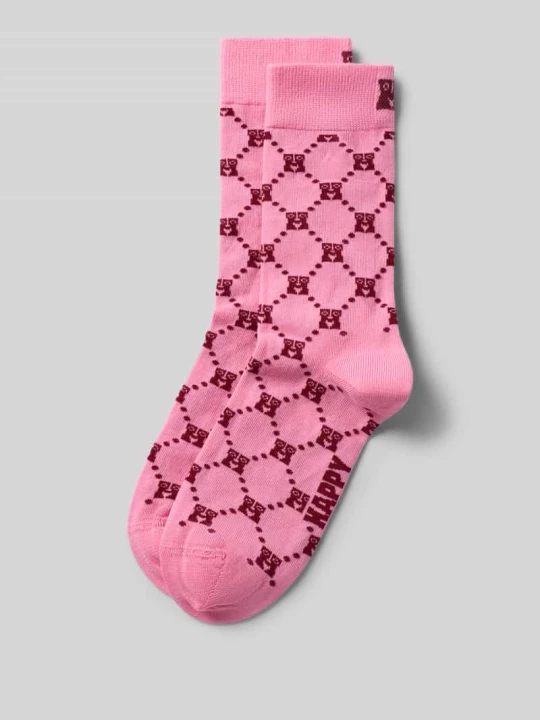 Zdjęcie produktu Skarpety z nadruk z logo model 'Monogram' Happy Socks Mocnoróżowy