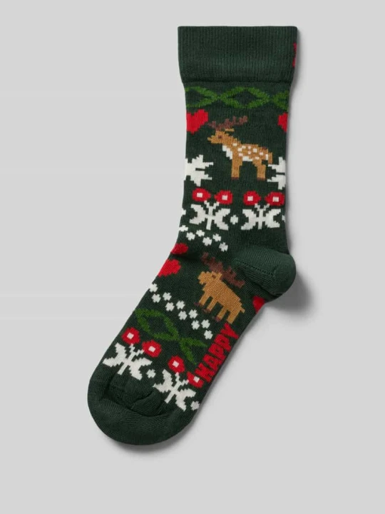 Zdjęcie produktu Skarpety z nadruk z logo model 'Reindeer Love' Happy Socks Ciemnozielony