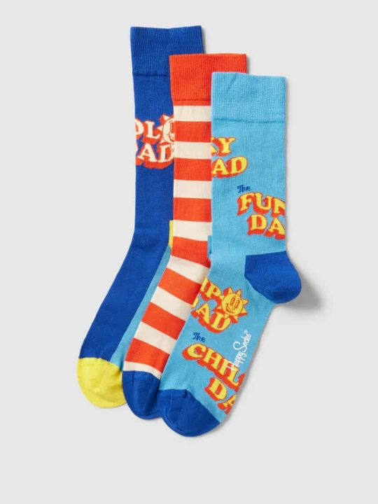 Zdjęcie produktu Skarpety z nadrukiem z logo w zestawie 3 szt. model ‘Father Of The Year’ Happy Socks Czerwony