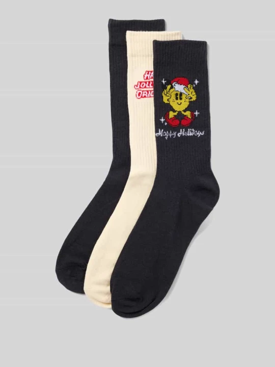 Zdjęcie produktu Skarpety z prążkowanymi wykończeniami w zestawie 3 szt. model ‘XMAS’ Jack&Jones Czarny