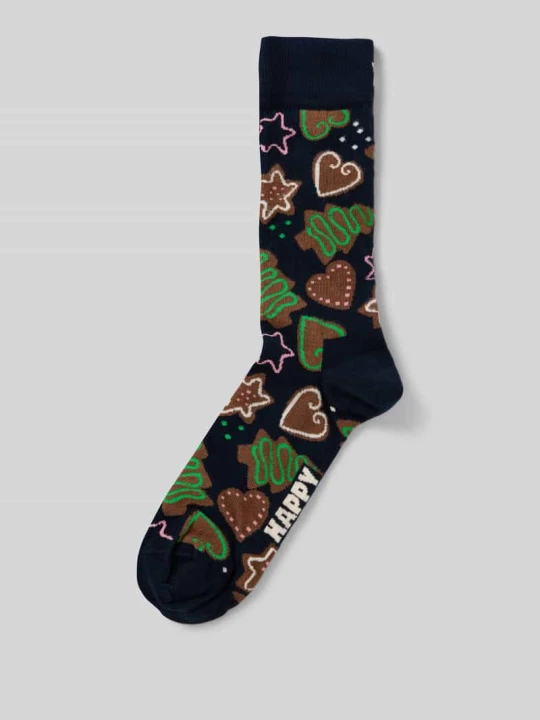 Zdjęcie produktu Skarpety z wyhaftowanym logo model ‘Gingerbread Cookies’ Happy Socks Ciemnoniebieski