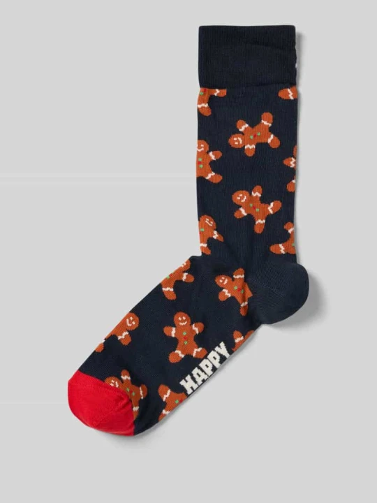 Zdjęcie produktu Skarpety ze wzorem na całej powierzchni model ‘Gingerbread Man’ Happy Socks Ciemnoniebieski